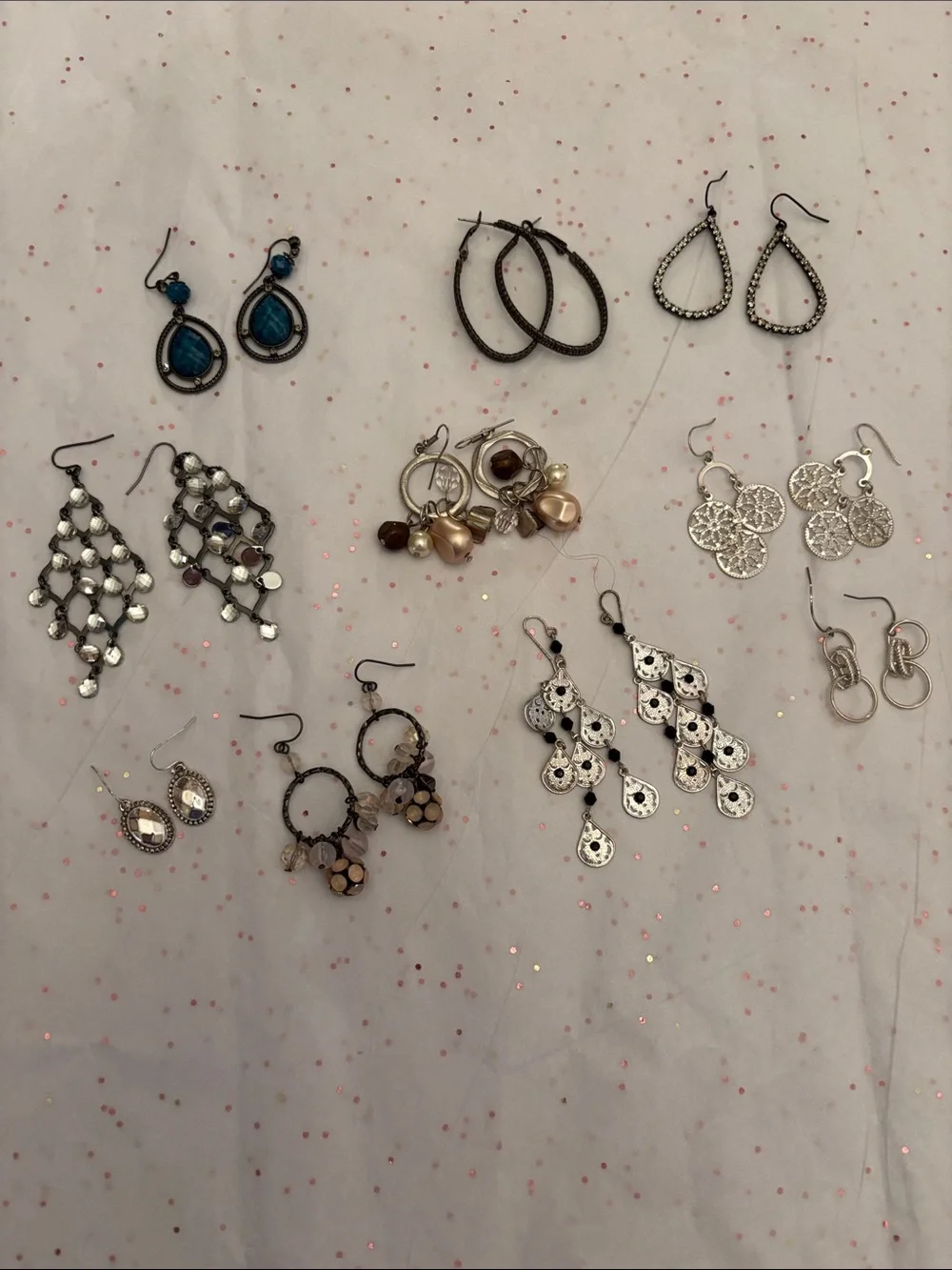 Mixed Women's Drop & Hoop Earrings Set in Silver, Black, Blue‎ and Rose Gold